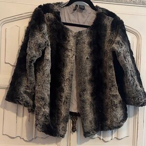 Chic Black and Gray Faux Fur Jacket